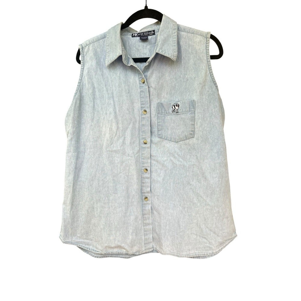 Vintage Big Dogs Sleeveless 1990s Button Down Chambray Women's XL Blue Denim